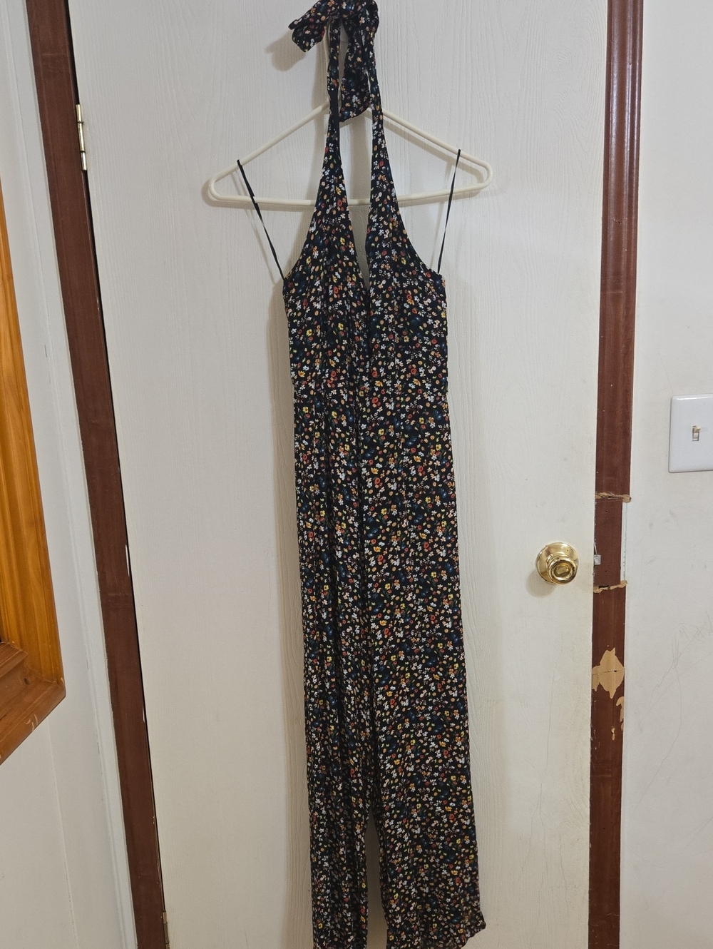 Black One-Shoulder Floral Maxi Dress with Halter Tie